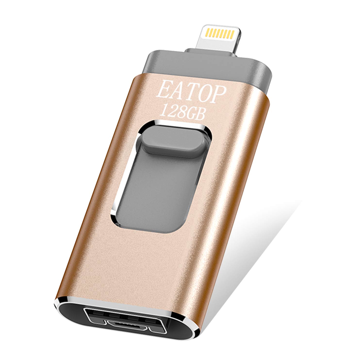 USB Flash Drives 128GB iPhone Memory Stick,EATOP External Storage Memory Stick Adapter Expansion for iPod / iPhone / iPad / Android & Computers (Gold)